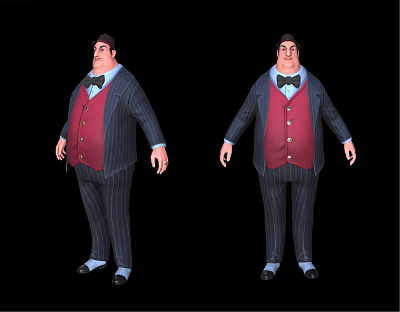 A Man in Striped Suit Red Vest and Bow Tie Front Back Full Views 3d model