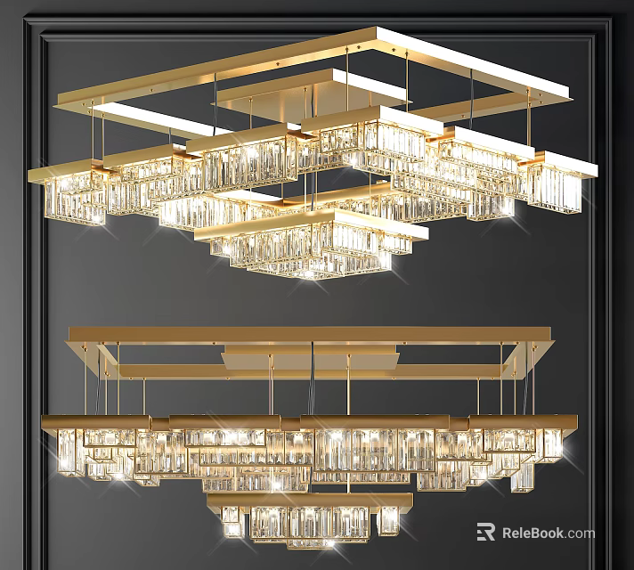 Modern Crystal Chandelier With Gold Frame And Multi-layer Crystal Pendants 3d model