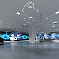 Modern HUAWEI Technology Exhibition Hall With Digital Display Screens Exhibition Counters And Ceiling Lights