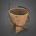 Handwoven Rattan Storage Basket with Dark Straps for Vintage Home Organization