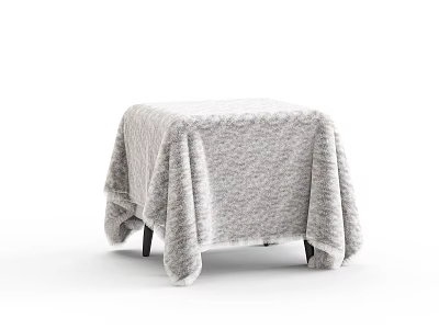 Soft Gray Blanket Covered Stool With Black Legs And Simple Design Style 3d model