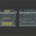 Durable Blue Technical Containers With Yellow Radioactive Symbols And Metallic Structure