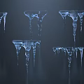 Various Icicles In Different Shapes Hanging On Dark Reflective Background