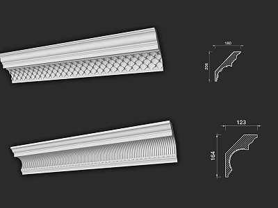 Gypsum Cornice Decorative Patterns With Structural Details And Dimension Diagrams 3d model