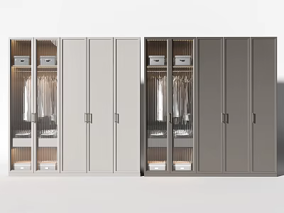 Modern Two Tone Wardrobe Design With Glass And Solid Doors Hanging Rails And Drawers 3d model