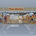Modern Shopping Mall Store With Wooden Shelves Skincare Displays And Black Ceiling Lights