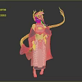 Elegant Female Character In Traditional Attire With Dragon Horns And Red Streamers