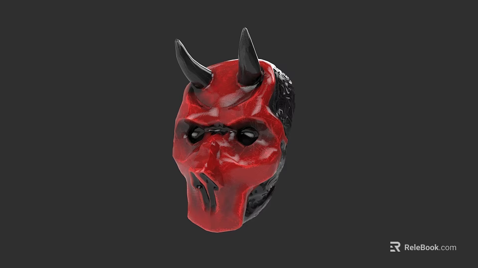 Game Movie Character With Red And Black Horned Scary Mask Design 3d model 