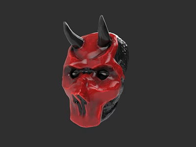 Game Movie Character With Red And Black Horned Scary Mask Design 3d model