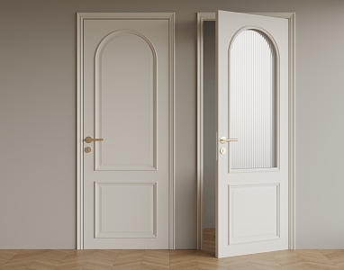 French cream style single door glass door 3d model