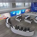 Modern High Tech Control Room Interior With Multiple Monitors Command Consoles And Large Digital Screens 3d model
