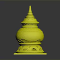 Orange Terracotta Architectural Tower With Intricate Carvings And Geometric Base