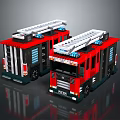 Red Fire Truck Building Block Models With White Ladders Black Wheels And Blue Lights