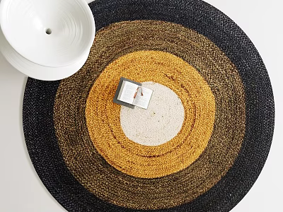 Stylish Multicolor Concentric Circles Design Round Area Rug For Modern Living Room 3d model