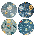 Colorful Round Rugs with Planets Sun Stars and Space Theme Design