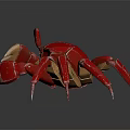 Red Mechanical Crab Character Design With Shiny Shell And Golden Claws 3d model