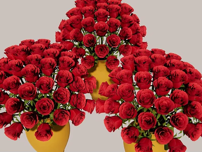 Vibrant Red Rose Bouquets Arranged in Yellow Vases for Home Decor 3d model