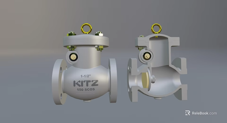 Sturdy KITZ Silver Valves Hardware Tools with Yellow Rings and Industrial Design 3d model 
