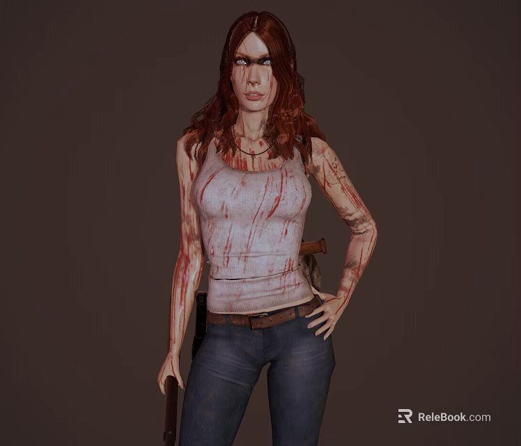 Brave Female Character Confronting Dangerous Creatures In Shadowy Environment 3d model