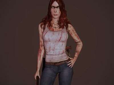Brave Female Character Confronting Dangerous Creatures In Shadowy Environment 3d model