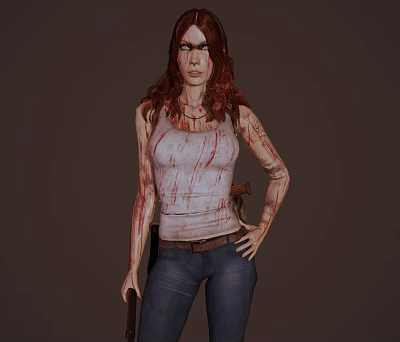 Modern game character survival girl 3d model