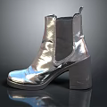 Shiny Silver Ankle Boots With Block Heel And Metallic Finish For Daily Use
