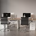 Modern Office Desk Chair Set With Apple Monitors Black Ergonomic Chairs And Drawer Storage