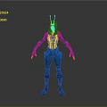 3D Sci Fi Character Model In Blue Red Costume With Helmet And Standing Pose