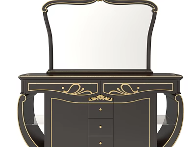 Ornate Black Dresser With Gold Accents Decorative Design And Top Mirror 3d model