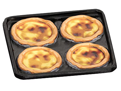 Baked Egg Tarts with Golden Brown Tops Served in Black Tray 3d model