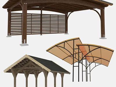 Wooden And Metal Outdoor Pergola Designs With Slatted Roof And Canopy Frame Structures 3d model