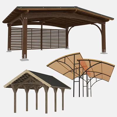 Wooden And Metal Outdoor Pergola Designs With Slatted Roof And Canopy Frame Structures 3d model