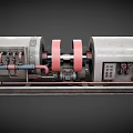 Industrial Machinery With Large Drums Red Components Pipes And Control Panel