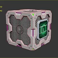 Futuristic White Cube Device With Mesh Panel Green Display And Geometric Edges 3d model