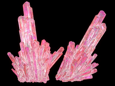 Unique Pink Crystal Cluster Formation Display On Black Background Natural Stone Structure 3d model