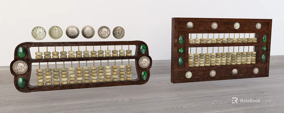 Household Items Traditional Wooden Abacus With Decorative Beads Jade Inlays And Silver Accents 3d model 