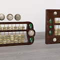 Vintage abacus with precious stones and silver abacus 3d model