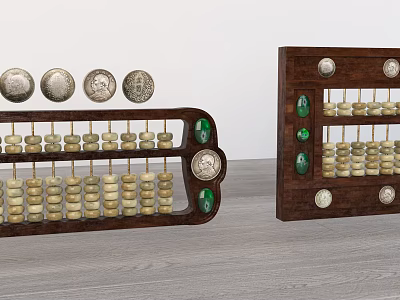 Household Items Traditional Wooden Abacus With Decorative Beads Jade Inlays And Silver Accents 3d model