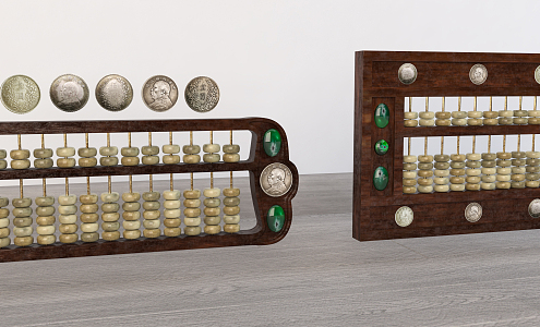 Vintage abacus with precious stones and silver abacus 3d model