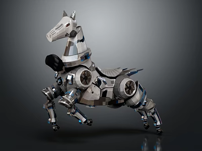 Futuristic Robotic Mechanical Horse With Metal Structure And Gear Components 3d model