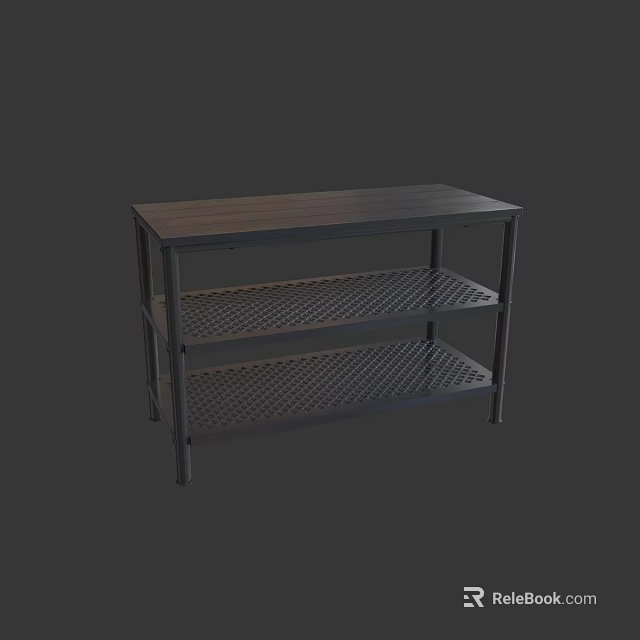 Three Tier Metal Frame Storage Shelf with Grid Shelves and Top Platform for Home Organization 3d model 