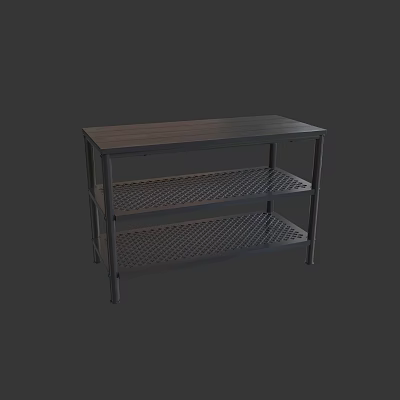 Three Tier Metal Frame Storage Shelf with Grid Shelves and Top Platform for Home Organization 3d model