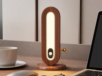 Modern Wooden Table Lamp With Round Base For Desk Coffee Cup And Laptop 3d model