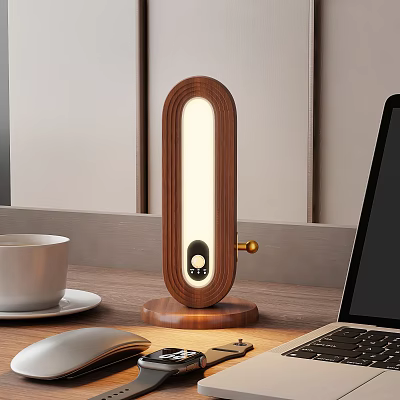 Modern Wooden Table Lamp With Round Base For Desk Coffee Cup And Laptop 3d model