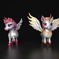 Flying Animal Unicorn Figurines With Pink Mane Gold Wings And Horns