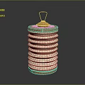 Decorative Copper And White Striped Lantern With Handle And Ribbed Body