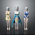 Anime Characters In Yellow Dress Nurse Outfit And Blue Swimsuit With Headpieces