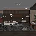 Modern Living Room Interior With Sofas Bookshelves Staircase Plant Rug And Lighting