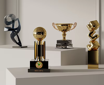 Gold And Black Award Trophies With Modern Design And Various Shapes 3d model