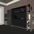 Modern Wooden Sideboard Featuring Gray Cabinets Open Shelves Built-in Lighting And Coffee Machine